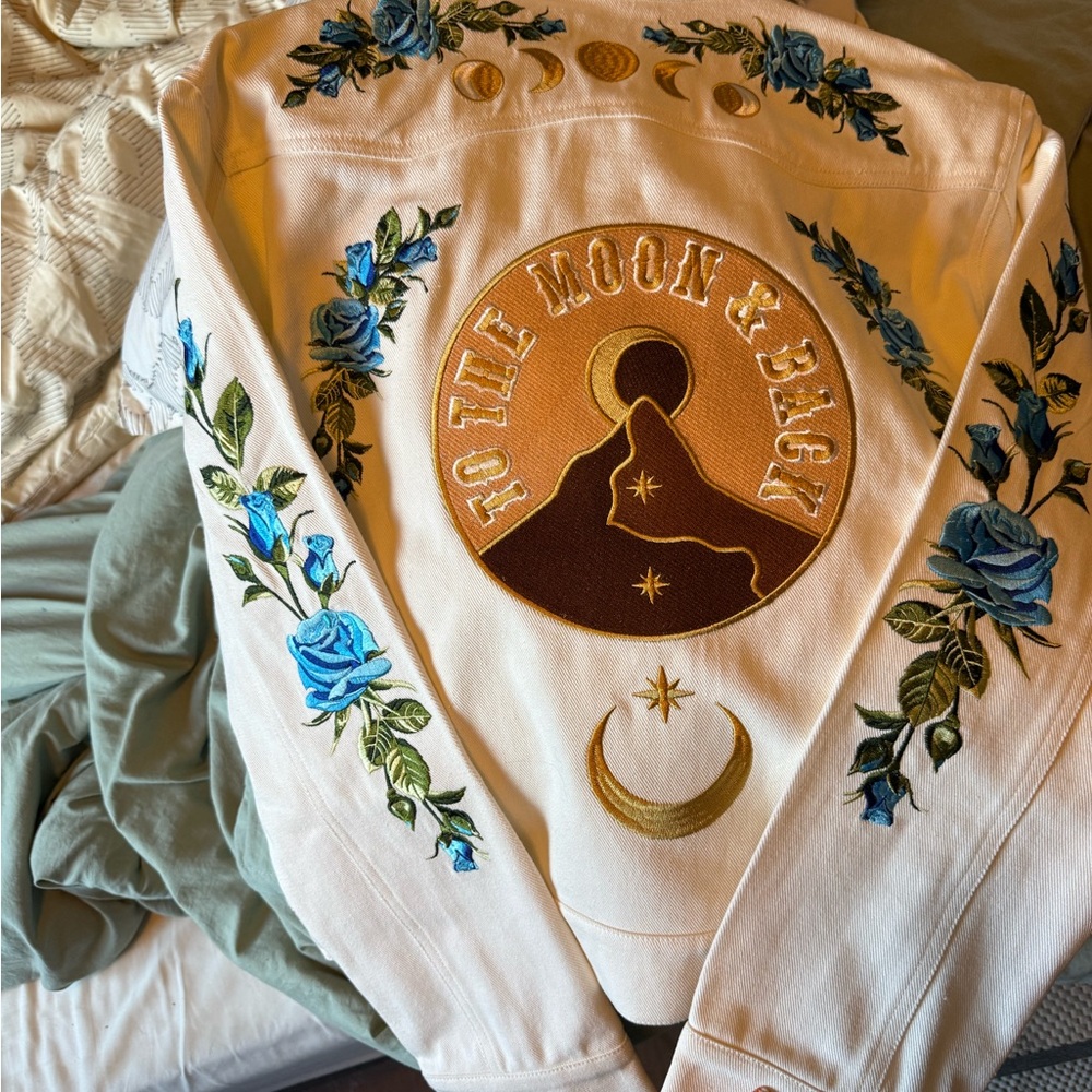 Rue de seine Embroidered Floral Jacket with Moon Design